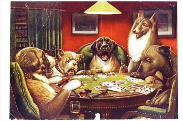 Animal actuando humano Perros jugando a las cartas humor gracioso mascotas Pinturas al óleo